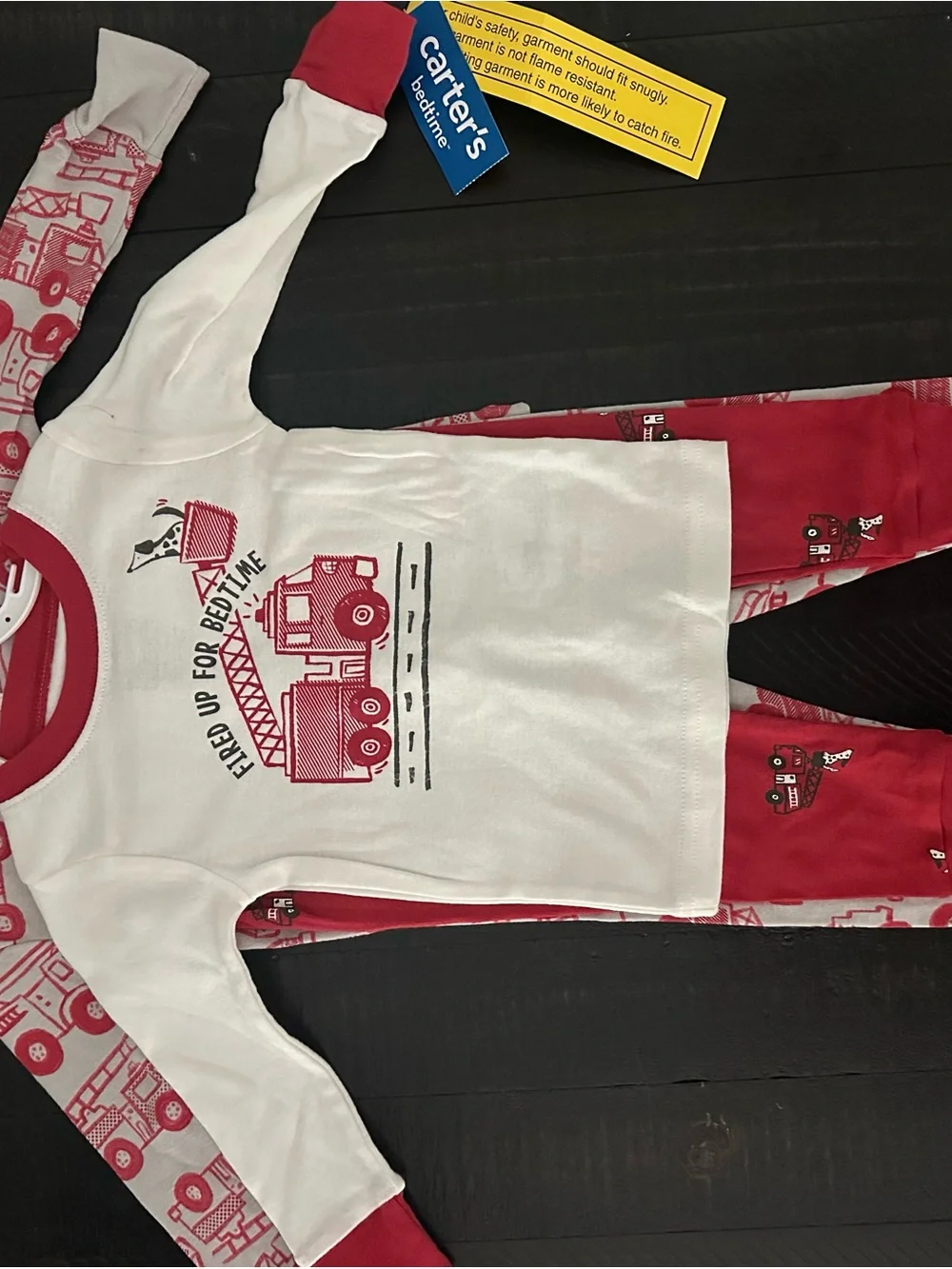 Carter's White & Red Fire Truck Pajama Set